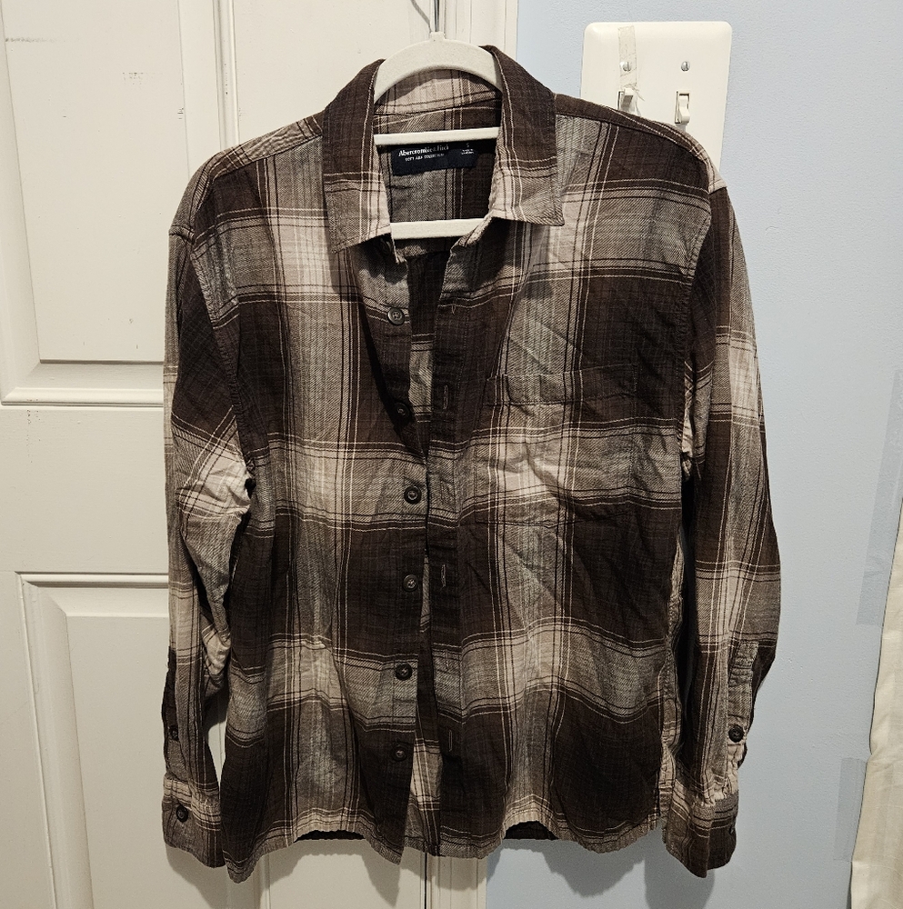 Abercrombie & Fitch Brown and White Plaid Casual Shirt